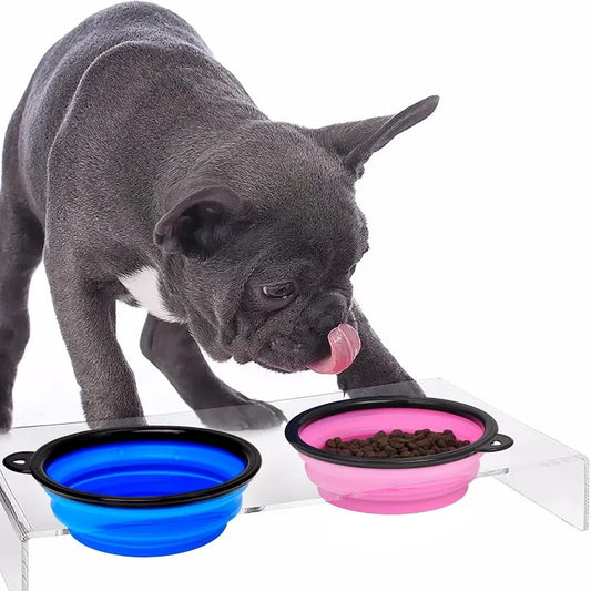 Faltbare, tragbare 2 in 1 Silikon-Hundefutter schale